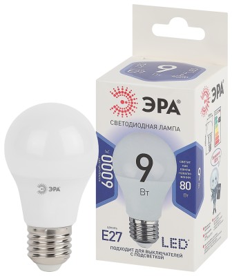 LED A60-9W-860-E27  Лампа светодиодная ЭРА STD LED A60-9W-860-E27 9Вт груша холодный дневной свет Е27