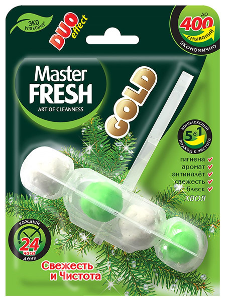 Master Fresh Мастер Фреш GOLD подвесной блок для унитаза DUO EFFECT 5в1 ХВОЯ, 1шт БХ82086А