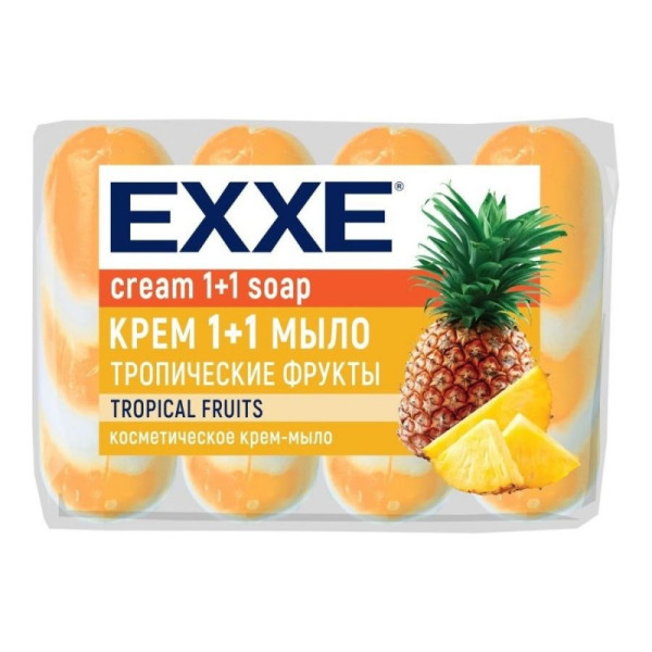 EXXE Косметическое мыло 1+1 "Тропические фрукты" 4шт*75г ОРАНЖЕВОЕ полосатое