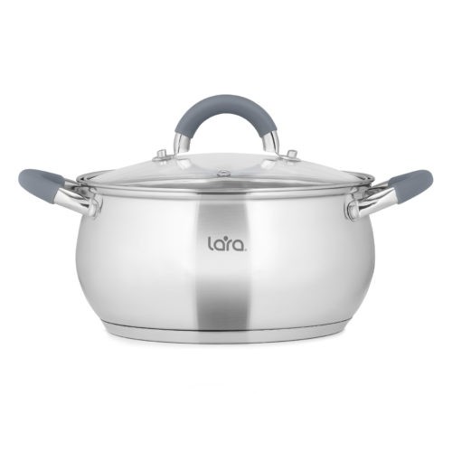 LARA Кастрюля (нерж) серия BELL 18x10,5см, 2,7л, капс. инд дно, силик. ручка, стекл. Крышка LR02-481