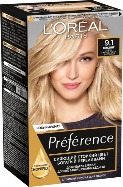 L'Oreal Preference Краска-уход - 9,1 Викинг очень св. рус. пепельный