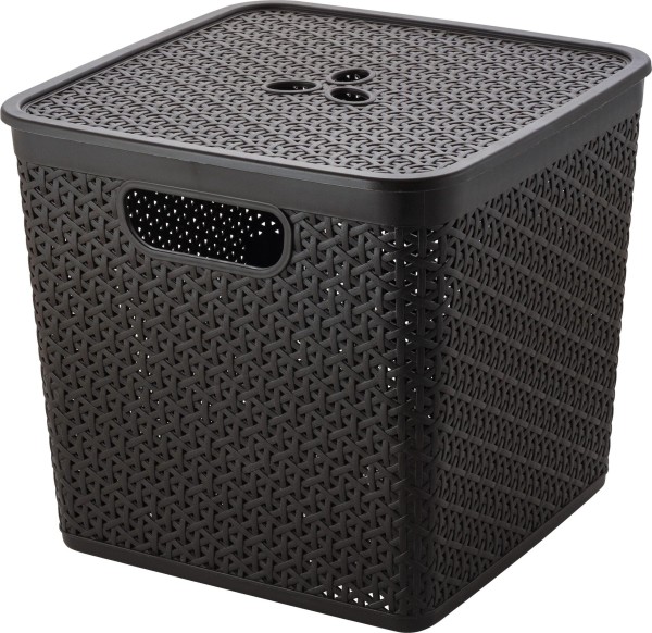 Plastic Centre Корзина для хранения Keeplex Rattan со съемной крышкой 21л квадратная 30х30х28см KL130511015