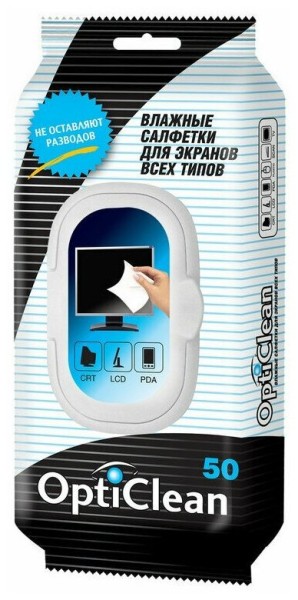 Opti Clean №50 влажные салфетки для экранов всех типов с пластик. клапаном