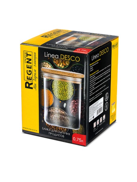 Regent inox Банка для сыпучих продуктов стекл. 0,75л Linea Desco 93-DE-CA-03-750
