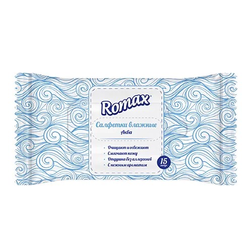 RMX Салфетки влажные с ароматом Аква "Romax" 15 шт БХ02876Р