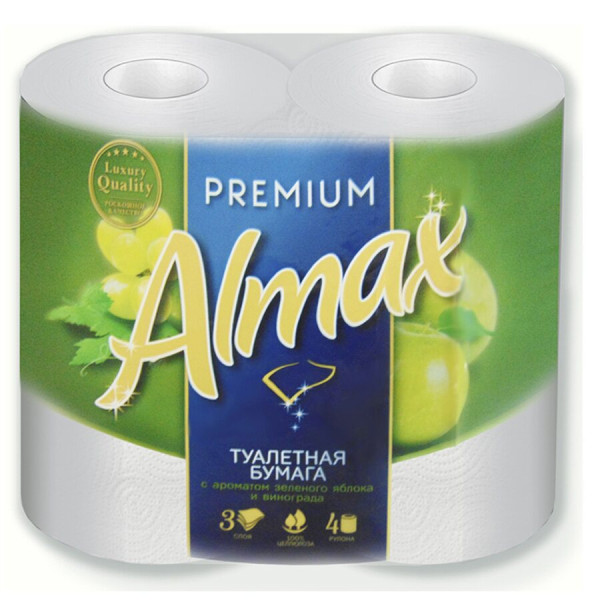Plushe Almax PREMIUM Туалетная бумага 4 рулона 3 слоя 18,6м, Виноград БХ73419П
