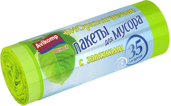 Авикомп БИО пакеты для/мусора с завязками Prestige (1431) (зеленые) 35л 15шт БХ81431БК