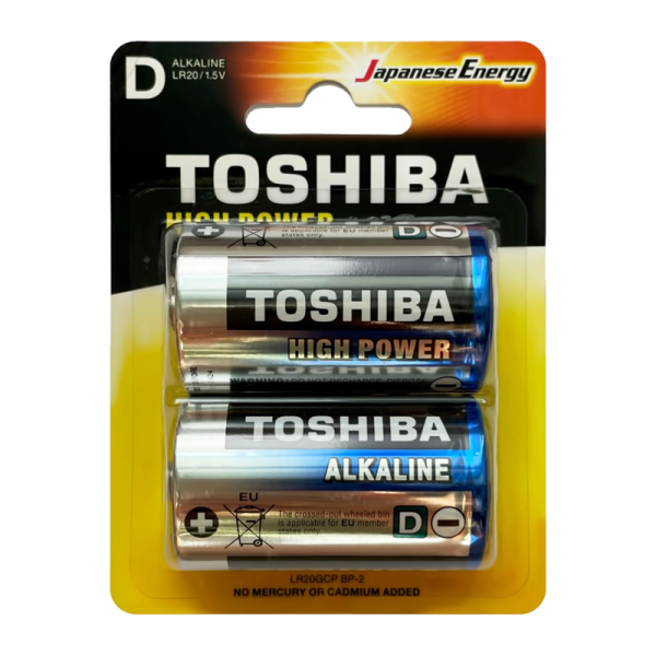 Toshiba Батарейка LR20 D B L2шт. Alkaline 1.5V (2/20/80) 00-00010707