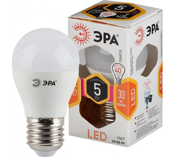 Лампа светодиодная ЭРА LED smd P45-5w-827-E27 Б0019139/Б0028486