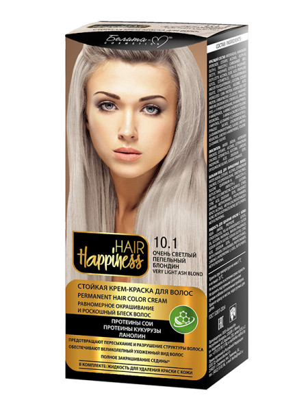 Белита-М Hair Happiness Стойкая Крем-краска Аммиачная тон 10.1 Пепельный блондин Очень светлый