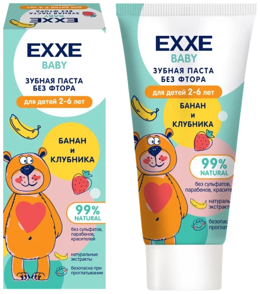 EXXE Зубная паста Hello детская "Банан и клубника", 50 г (2-6 года) *6*12