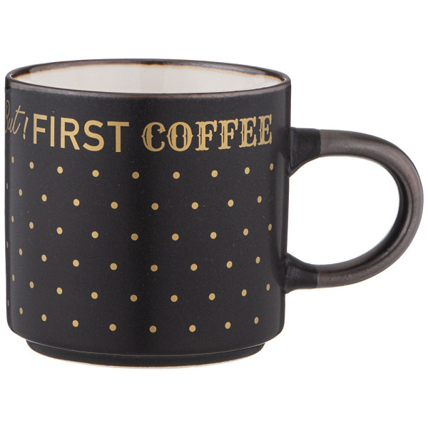 КРУЖКА "BUT FIRST COFEE" 390 МЛ ЧЕРНАЯ 260-971