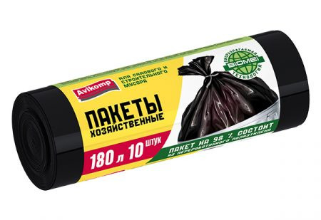 Авикомп пакеты для мусора 180л (10шт) 4579 чёрные в рулоне (строительные) *10