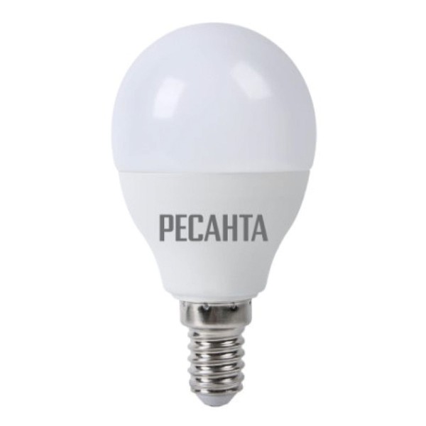 Ресанта Лампа светодиодная LL-R-G45-7W-230-3K-E14 (шар, 7Вт, тепл., Е14) 76/1/6
