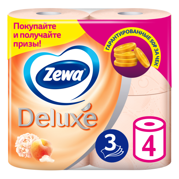 ЗЕВА Делюкс Персик 3 сл Туалетная бумага 4 шт. *14