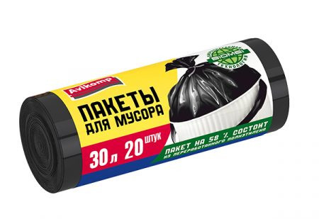 Авикомп Пакеты для мусора 30л (20шт) 0212 чёрные рулон БХ80212БК