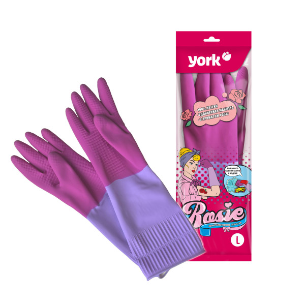 York Перчатки резин. с удлинённой манжетой аромат. Розы YORK (L) NEW 092680Y