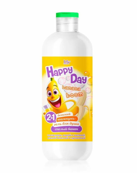 Iris HAPPY DAY Шампунь-Гель для душа 2 в1 СПЕЛЫЙ БАНАН, 500мл