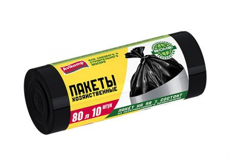 Авикомп Пакеты для мусора 80л (10шт) 4562 чёрные в рулоне (строительные) БХ84562БК