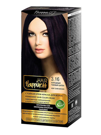 Белита-М Hair Happiness Стойкая Крем-краска Аммиачная тон 3.16 Холодный Тёмный шатен