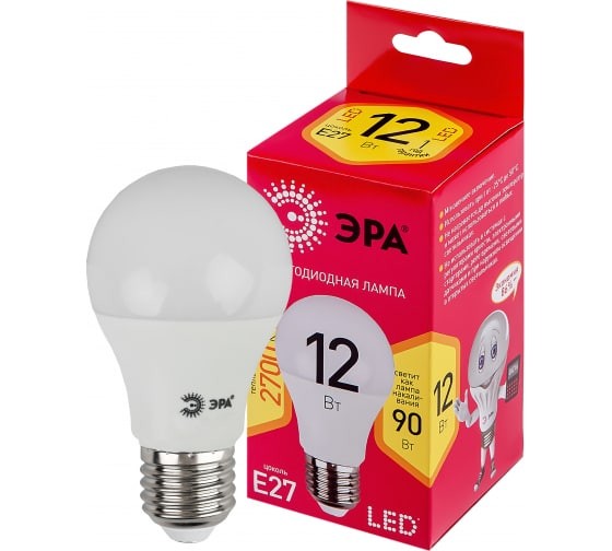 Лампочка светодиодная ЭРА RED LINE LED A60-12W-827-E27 R E27 12Вт груша теплый белый свет