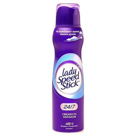 Lady Speed Stick СПРЕЙ дезодорант 24/7 150мл Свежесть облаков *6*12