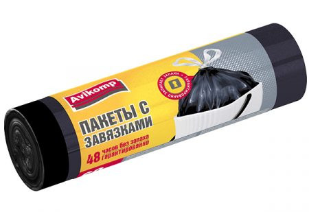 Авикомп Пакеты для/мусора PRAKTISCH (2391) с завязками (черные) 60л 15шт БХ20747БК