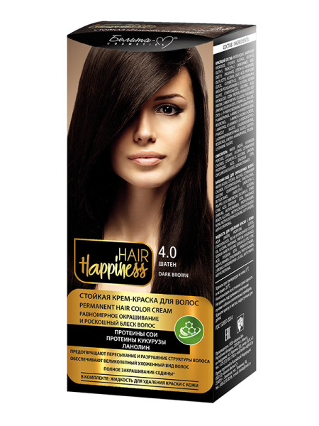 Белита Hair Happiness Стойкая Крем-краска Аммиачная тон 4.0 Шатен БХ08305БК