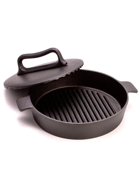 Myron Cook Сковорода чугун для цыпленка таб с прессом 24см GR24SET