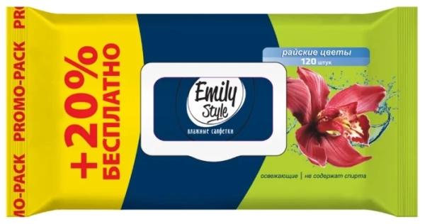 Emily Style влаж салфетки с клапаном Райские цветы 120 шт. (+20% БЕСПЛАТНО)