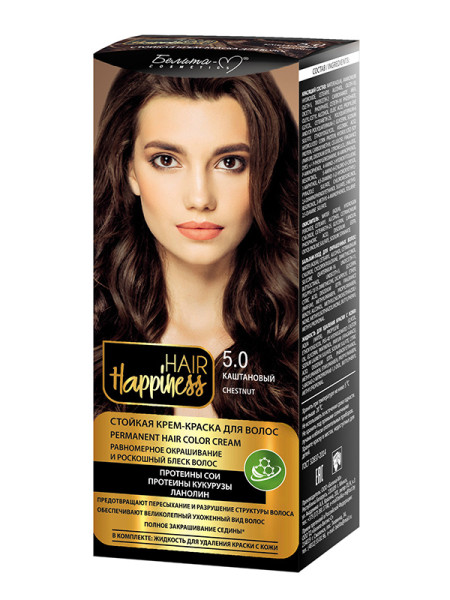 Белита Hair Happiness Стойкая Крем-краска Аммиачная тон 5.0 Светло-Каштановый БХ08275БК