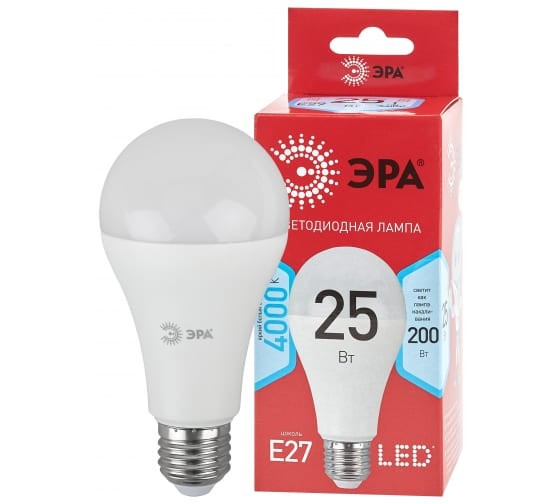 Лампочка светодиодная ЭРА RED LINE LED A65-25W-840-E27 R Е27 / E27 25 Вт груша нейтрал. белый свет