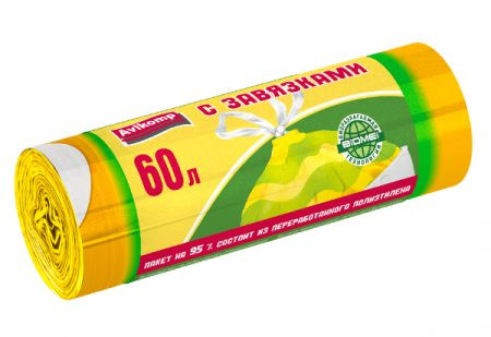 Авикомп Пакеты для/мусора "ПОЛОСАТИКИ" (40226) с завязками Prestige 60л 10шт (желто-салатовый)  БХ40226БК