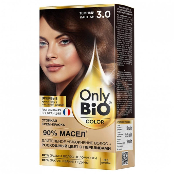 Fito Косметик ФИТО К Стойкая крем-краска Only Bio COLOR Тон 3.0 Тёмный Каштан 115 мл БХ70365БК