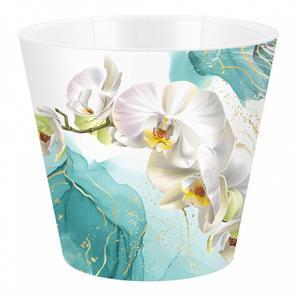 Горшок для цветов InGreen London Orchid Deco D160 мм, 1,6 л с дренажной вставкой, голубая орхидея IG