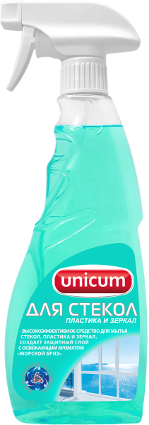 UNICUM Средство д/стекол, пластика и зеркал 500 мл (спрей) Морск. бриз *6*12*