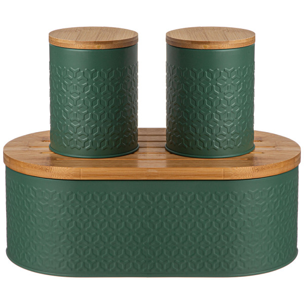 Agness ХЛЕБНИЦА AGNESS 33,8Х18Х12СМ С 2-МЯ БАНКАМИ Д/СЫП. ПРОД. D10СМ, H11СМ, GREEN 938-076