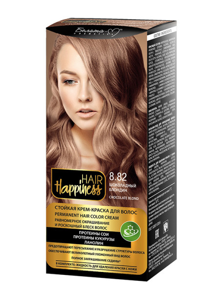 Белита Hair Happiness Стойкая Крем-краска Аммиачная тон 8.82 Шоколадный блондин БХ08213БК