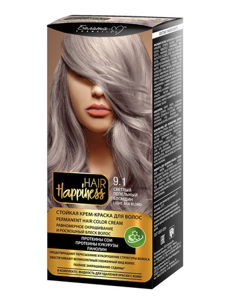 Белита Hair Happiness Стойкая Крем-краска Аммиачная тон 9.1 Светлый Пепельный блондин БХ08169БК