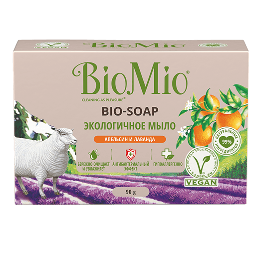 BioMio туалетное мыло Апельсин, лаванда и мята 90 г *24
