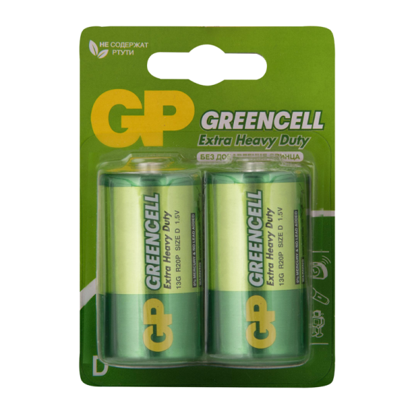 969468 Батарейка GP GreenCell R20 D BL2шт Heavy Duty 1.5V
