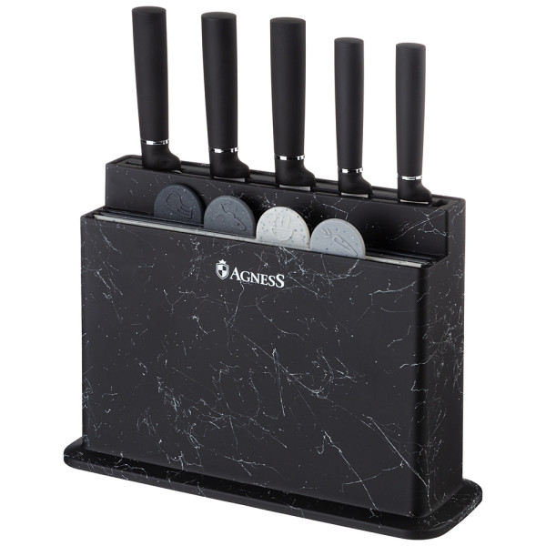 Agness НАБОР ИЗ 10ПР: 5 НОЖЕЙ, 4 ДОСКИ И ПОДСТАВКА ЦВЕТ ЧЕРНЫЙ AGNESS 671-203