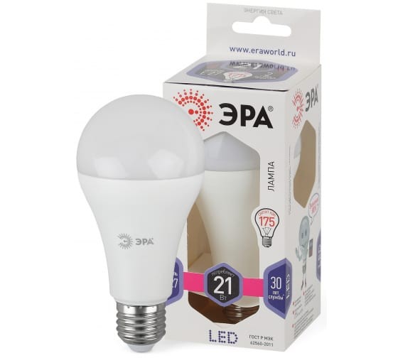LED A65-21W-860-E27  Лампа светодиодная ЭРА STD LED A65-21W-860-E27 21Вт груша холодный дневной свет Е27