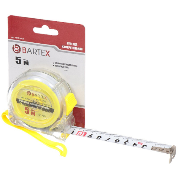 Bartex Рулетка 5м x 19мм Прозрачная M-20 D-310433