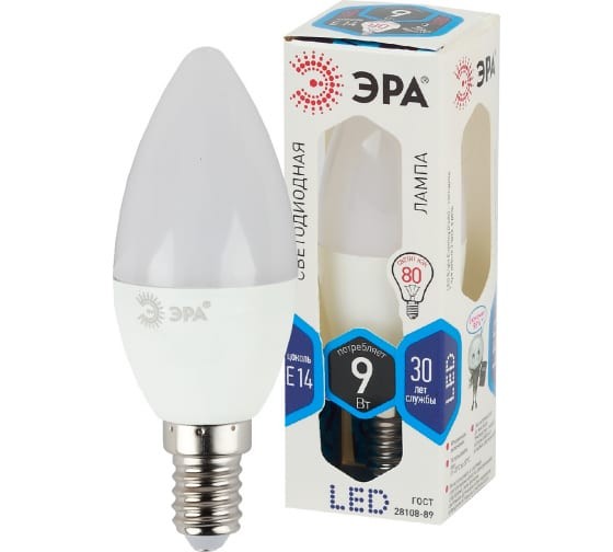 LED B35-9W-840-E14  Лампа светодиодная ЭРА STD LED B35-9W-840-E14 9Вт свеча нейтральный белый свeт Е14