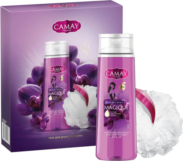 Camay Подарочный набор CAMAY MAGIQUE (гель/душ Черн. Орхидея250мл + Мочалка-ШАР) БХ4029955