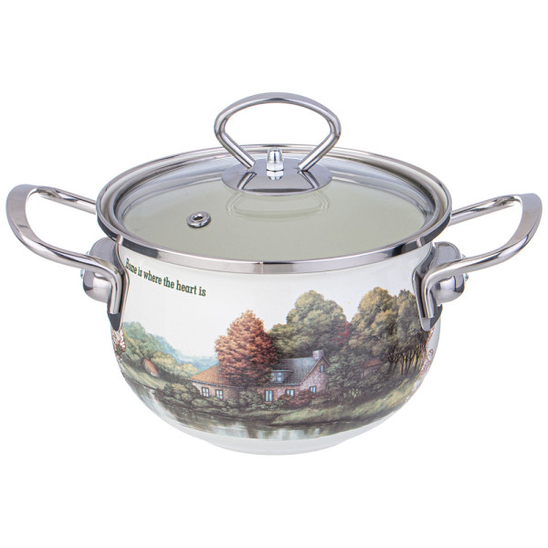 Agness КАСТРЮЛЯ ЭМАЛ. СО СТЕКЛЯННОЙ КРЫШКОЙ, 1,5 Л 943-065