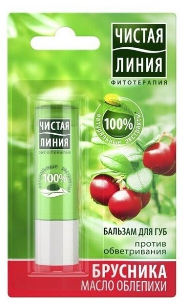ЧИСТАЯ ЛИНИЯ Бальзам д/губ БРУСНИКА и масло Облепихи 12мл *24