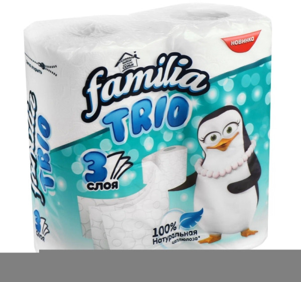 FAMILIA Plus ТРИО Туалетная бумага 3сл. 4 шт. БЕЛАЯ
