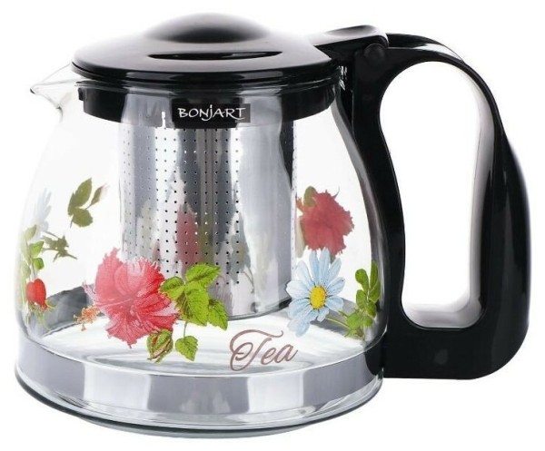 Заварочный чайник 700 мл., Жаропрочное стекло, деколь,  метал. фильтр 430-714 BJ